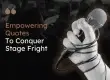 Hand holding microphone, quotes on stage fright