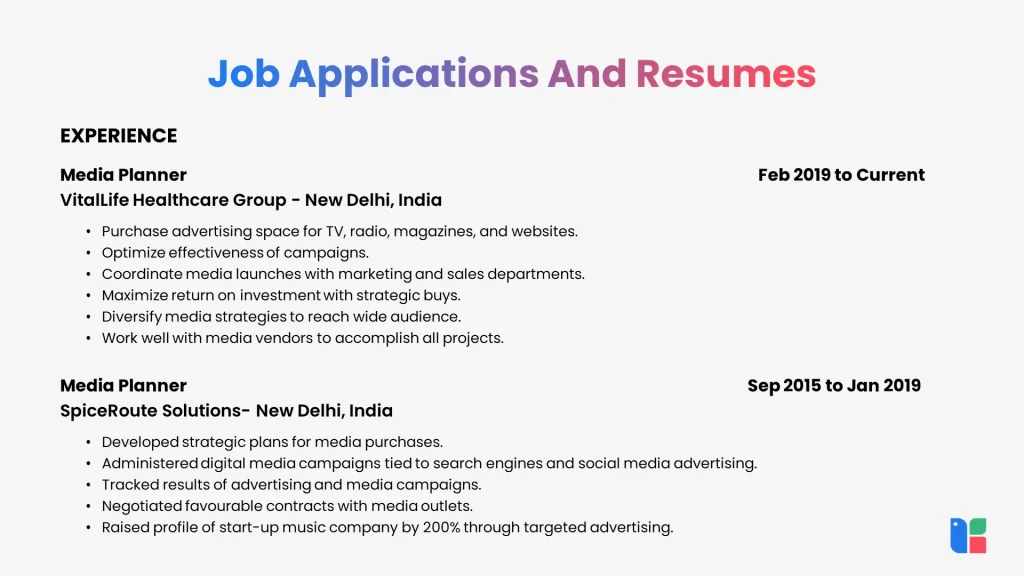 Job applications and resumes experience overview