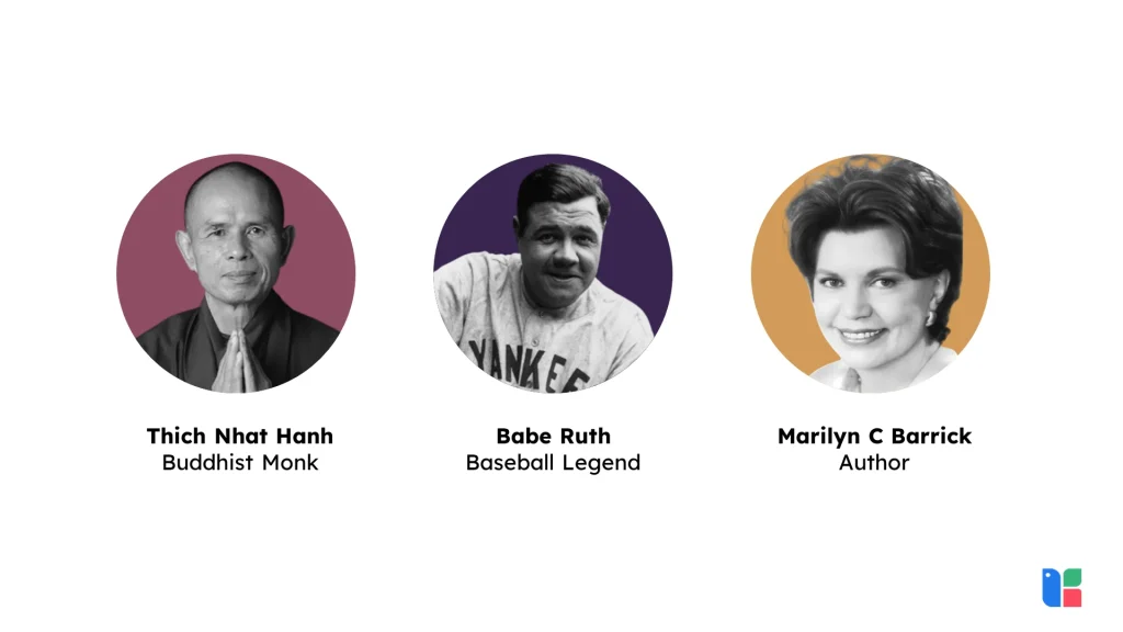 Icons of Inspiration Buddhist monk, baseball legend, and author portraits