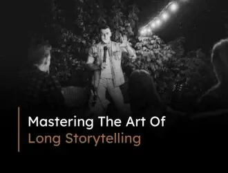 Speaker presenting storytelling tips outdoors