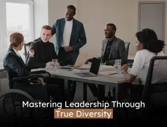 Diverse team discussing leadership strategies