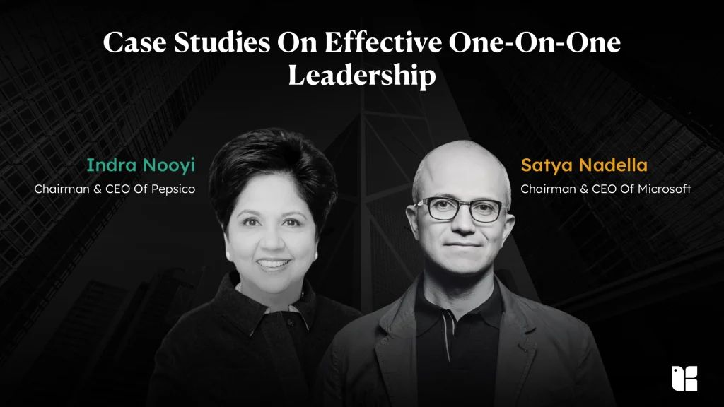 Indra Nooyi and Satya Nadella discussing leadership