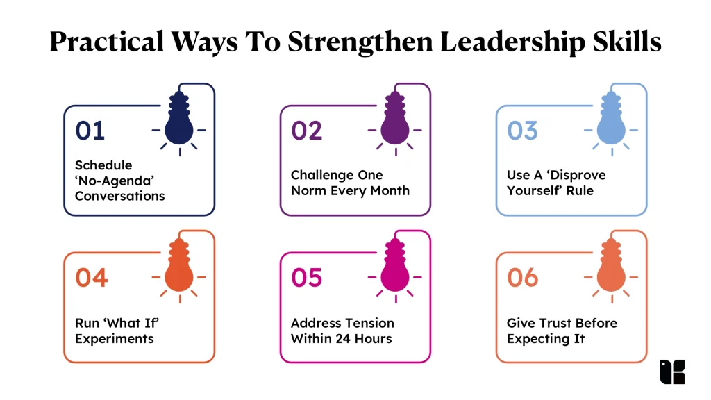 Leadership skills strengthening tips infographic