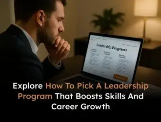 Man researching leadership programs online